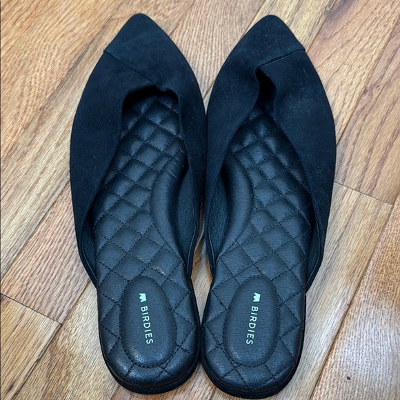 Birdies The Swan Black Suede Pointed-Toe Slides with Quilted Insole, Size 12 - Picture 3 of 8
